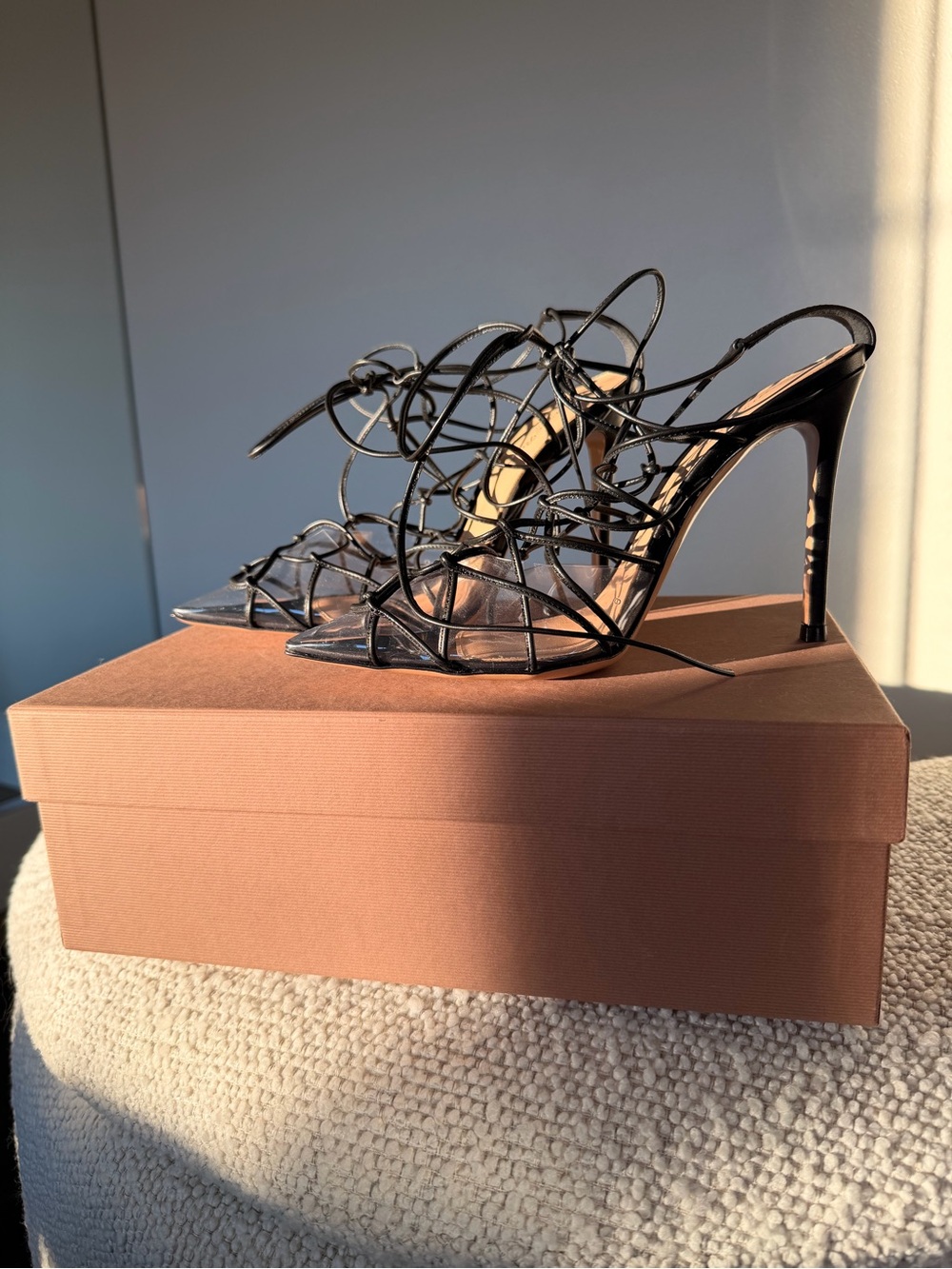 Gianvito Rossi Black Lace-Up Cage Stiletto Heels